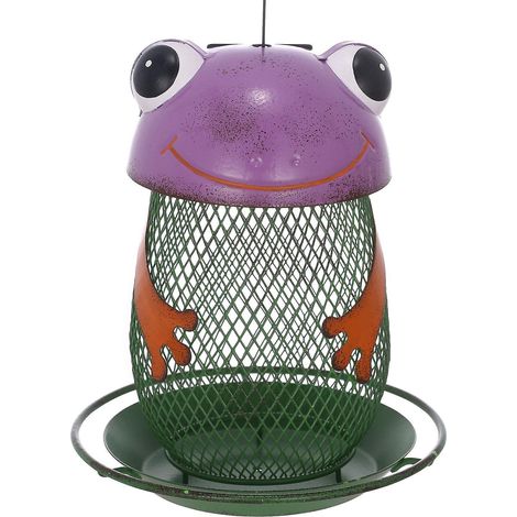 Tomfeel Frosch-Vogelfutterhaus Solarlampe Wildvogelfutterhaus Metall-Kronleuchter zum Aufhängen im Freien