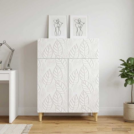 Buffet vintage blanc brillant en bois d’ingénierie, 1 tiroir, 2 portes, 66 x 34,5 x 90 cm - PANGIVO (1/5)
