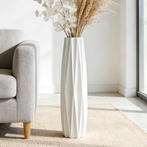 Vase de sol moderne en céramique blanche de 71 cm, grand vase pour fleurs, décoration élégante pour salon, bureau, chambre à coucher, design minimaliste (1/5)