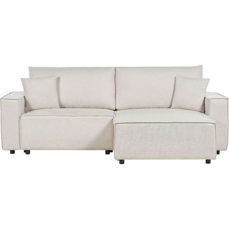 Divano letto moderno ad angolo in tessuto a sinistra Funzione letto in poliestere Schienale imbottito con cuscini Beige Karila