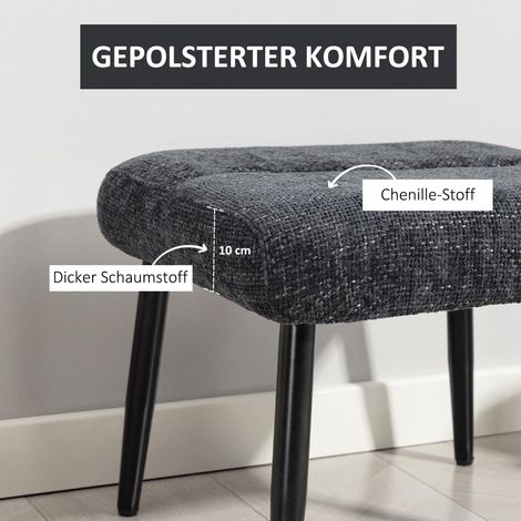 Pouf moelleux avec coussin d'assise rembourré, pieds métalliques, repose-pieds en tissu chenille gris foncé, 45 x 41 x 38 cm (1/4)