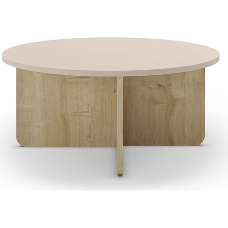 Table basse, table de salon ronde aspect bois coloris crème - diamètre 80 x Hauteur 38 cm (1/5)