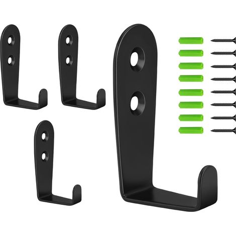 Crochet Manteau - Acero Inoxidable 304 - Forma L - Negro Mate - Para Dormitorio Baño Cocina - Pack De 4 (1/5)
