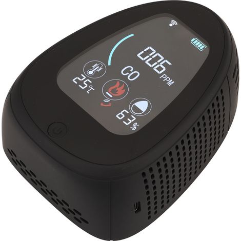 5-in-1-Raumluftqualitätsmonitor, Feuchtigkeits- und Temperatursensor, LCD-Bildschirm, 5-V-Umgebungsdetektor, Schwarz, Messgerät für Zuhause (1/5)