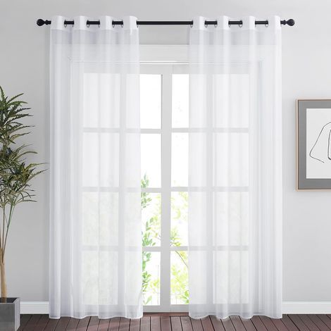 2PCS 137228cm Rideau Voilage - Double Panneaux Rideau en Voile Tulle avec Oeillets Draperies Souple Moderne pour Décoration blanc (1/5)