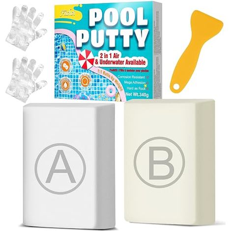 Swimming Pool Repair Kit – 340g Bi-Component Epoxy Clay, Underwater Repair Leaks, Cracks Tiles Fiberglass Concrete Cement, Above and Below Water Level Pool Putty (1/4)