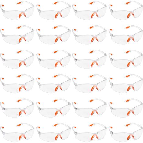 Transparent Protective Glasses - Pack of 24 Protective Glasses for Work, DIY, Construction, Chemistry, High School - Overglasses with Plastic Lenses, Nose Bridge and Rubber Tips (1/4)