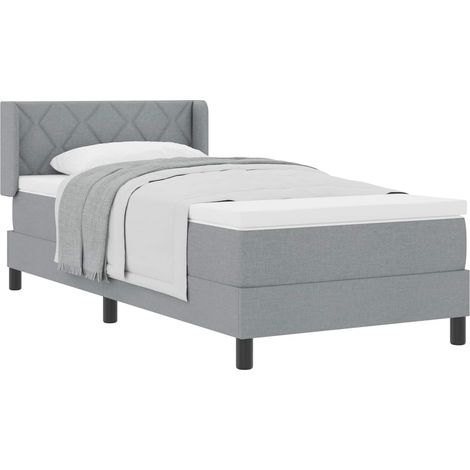 Lit simple Lit adulte Lit à ressorts avec tête de lit Gris clair 200 x 90 cm tissu (1/5)