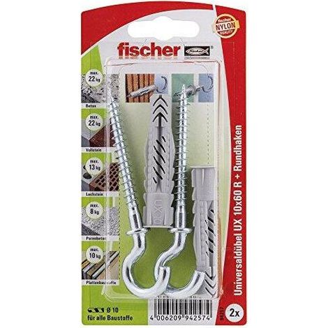 Fischer 2x Taco universal UX 10x60 R RH con gancho redondo - 94257