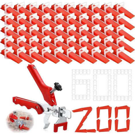 Fliesenverlegeset, 600 selbstnivellierende 2-mm-Keile + 200 wiederverwendbare Keile, 1 Zange, 1 Hakenmesser, Nivelliersystem für Heimwerker und Profis (1/5)