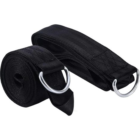 Sangle pour hamac, kit de suspension pour balançoire d'arbre de 2 m, sangles robustes avec mousqueton, supporte jusqu'à 1000 kg (noir, 2 pièces)