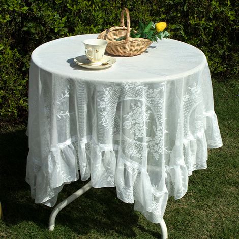 Nappe en dentelle vintage à motifs floraux, lavable en machine, style champêtre, 140 × 140 cm, idéale pour la cuisine et la salle à manger (1/4)