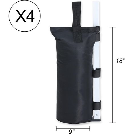 Ensemble de 4 poids de canopée (120 lbs) pour tentes pliantes, sacs de lestage pour tonnelles, trampolines et pergolas d'extérieur, noirs (sans sable) (1/5)