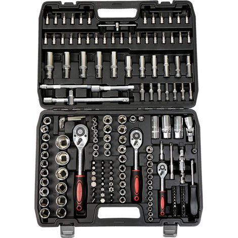 Haloyo® Coffret cliquet et douilles 172 pcs, Coffret Douille et Cliquet 1/2 inch et 1/4 inch, 3/8 inch (72 Dents), Acier chrome vanadium, noir (1/5)