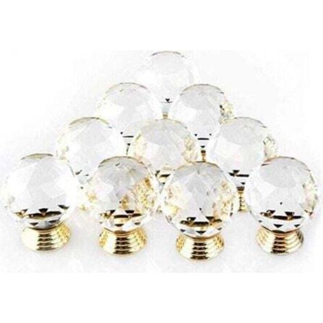 [NON UTILIZZATO] Set promozionale di 10 pomelli per porte in cristallo dorato, diametro 30 mm, pomelli rotondi in vetro per mobili e cassetti, pomelli decorativi per armadi e cassetti.
