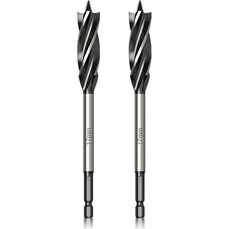 Professioneller Holzbohrer, 17 mm x 165 mm x 2 Stück, Schlangenbohrer mit selbsteinziehender Führungsspitze, 1/4 Zoll Sechskantschaftbohrer für die Holzbearbeitung