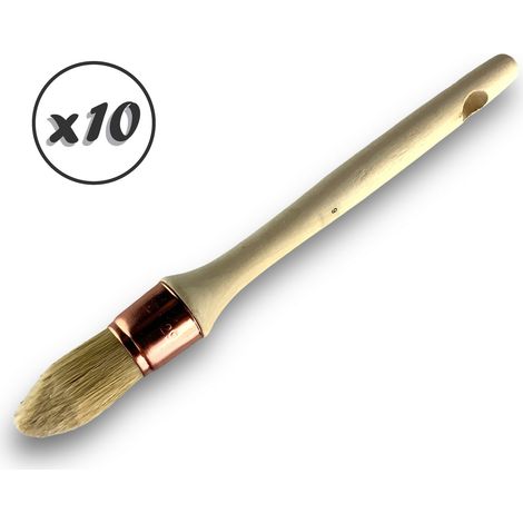 Lot de 10 pinceaux de pouce à rechampir Brosse ronde en soie blanche Ø 29 mm Idéal peinture rénovation volets moulures plinthes angles persiennes Manche bois brut Kibros 371D296x10