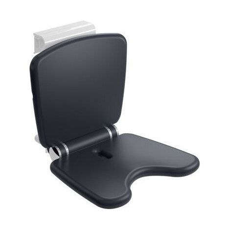 Siège suspendu confort de la série 802 LifeSystem HEWI, dispositif de suspension en aluminium, blanc thermolaqué, assise et dossier en PUR 92 (anthracite), assise 444 mm de large, 384 mm de profondeur