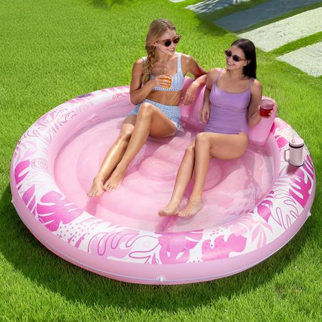 Flotteur de Piscine Gonflable de 182,9 x 165,1 cm pour Adulte avec Oreiller, Grand Radeau Flottant en Tissu pour Bronzage, Bain de Soleil, Salon pour Piscine à balles, Cadeaux de fête (1/5)