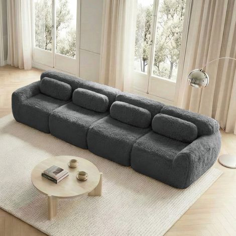 Modulares 4-Sitzer Sofa aus Plüsch für Wohnzimmer Grau OKMYHOME (1/5)