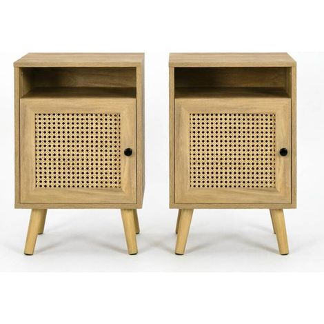 Lot de 2 tables de chevet compactes avec porte cannage, MDF et panneau de particules, 39 x 35 x 60 cm, pour chambre, salon ou bureau  CHICFURN (1/5)