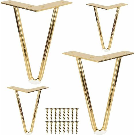 10 cm high metal furniture legs, 4-piece set of hairpin iron table legs with screws – Gold
