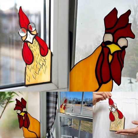 Suncatcher Fenêtre - Coq En Acrylique - Décoration Rustique Pour Vitre - 1 Pièce (1/5)