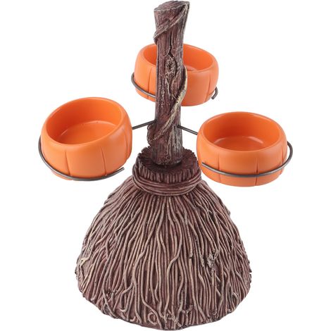 Bols citrouille en résine sur balai pour Halloween, parfaits pour servir des amuse-gueules, des salades et des fruits. Décorations et articles de fête d'Halloween. (1/5)