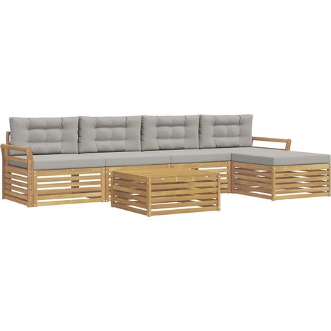 Set di divani da esterno 6 pz Bianco e Grigio Chiaro Poliestere vidaXL (1/5)