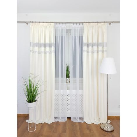 Fertige Gardinen mit Strasssteinen, 2er-Set – Creme (1/5)