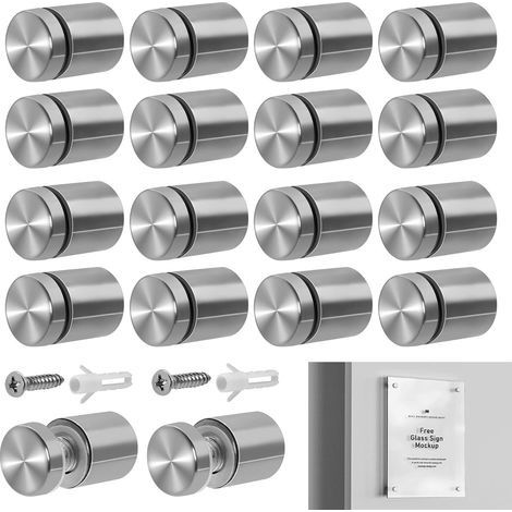 Lot de 18 fixations murales en acier inoxydable de 19 x 25 mm pour panneaux publicitaires, panneaux d'affichage, cadres photo et affiches en verre (1/5)