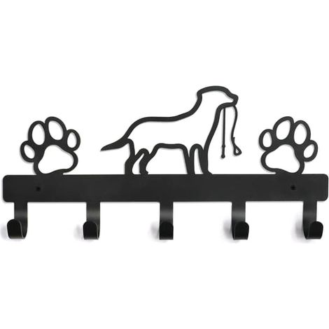 LYERCW - Support mural pour laisses de chien, crochets métalliques décoratifs pour laisses de chien, organisateur mural avec 5 crochets, rangement pour accessoires de chien (1/5)