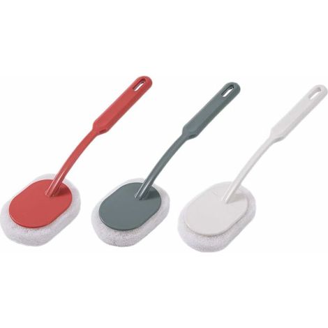 3Pcs Brosse Éponge avec Manche Long Éponge Brosse de Nettoyage Brosse à Récurer pour Salle de Bain Carrelage Toilette (1/5)