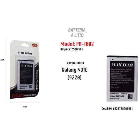 Trade Shop - GALAXY NOTE LITHIUMAKKU KOMPATIBEL HANDY SMARTPHONE 2500MAH MAXTECH PA-T002 -