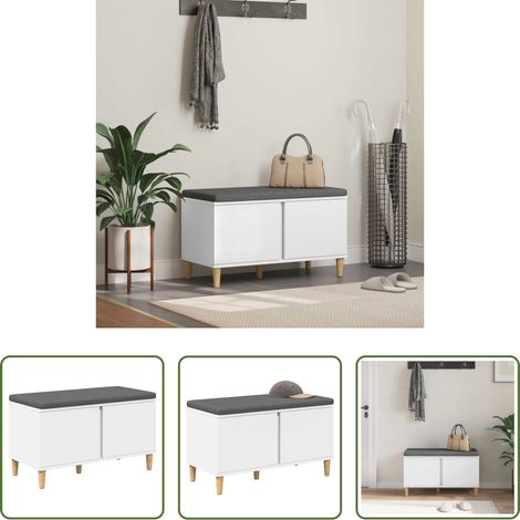 vidaXL Sitzbank - Flurbank mit Kissen mit Speicher mit Tür Weiß 80 x 38 x 46 cm (1/5)