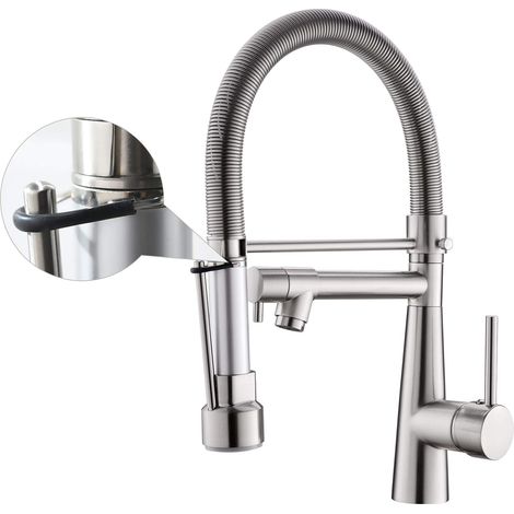 Robinet de cuisine à LED, douchette extensible avec blocage, pivotant à 360°, jet rétractable, haute pression, noir