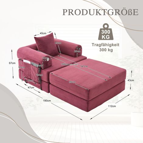 Modulares Sofa 190 x 112 x 67 cm aus bordeauxfarbenem Cordstoff mit Pouf – MEUBLIV (1/5)