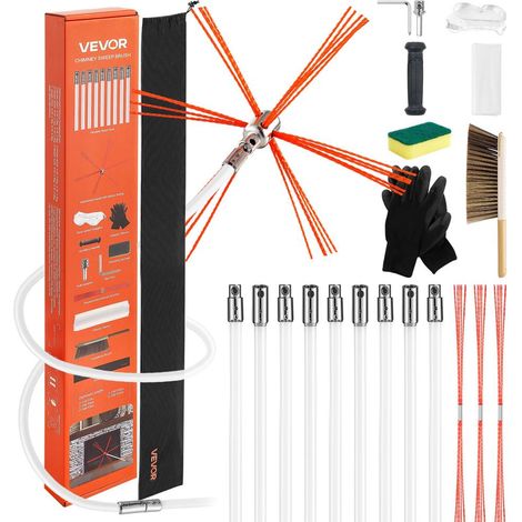 9 m kit de ramonage, brosse de cheminée extensible pour nettoyage de foyer, cheminées carrées rectangulaires arquées (1/5)