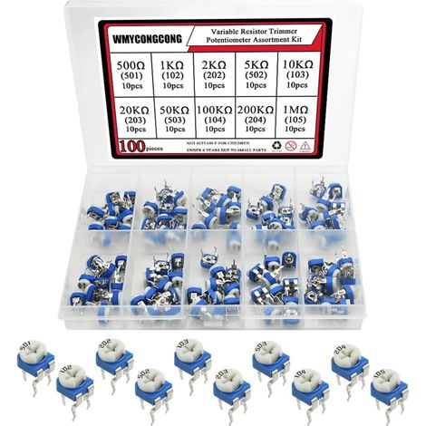 Set mit 100 6-mm-Potentiometern, Einstellbereich oben, variabler Widerstand 500 Ω bis 1 MΩ, elektronische Bauteile für Heimwerkerprojekte und Reparaturen (1/5)