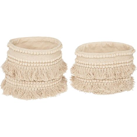Set de 2 Paniers de rangement en Coton recyclé avec franges - Atmosphera (1/5)
