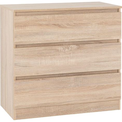 Malvern 3 Drawer Chest - L40 x W80 x H77 cm - Sonoma Oak Effect