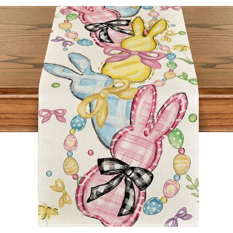 Chemin de table de Pâques avec nœud papillon et lapin fleuri,décoration de table pour la cuisine ou les fêtes de famille,33 x 183 cm (1/5)