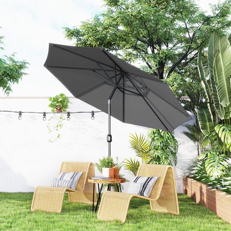 Parasol jardin 3x2,5m inclinable manivelle métal polyester, gris foncé