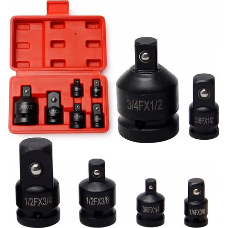 Juego de 6 adaptadores de impacto Cr-Mo para pistolas de impacto. Alta resistencia, uso profesional e industrial, medidas de 1/4” a 3/4”. (1/3)