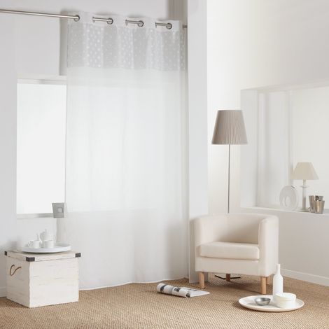 Rideau de fenêtre sur oeillets MINNIE, 140 x 240 cm, blanc avec décor gris (1/3)