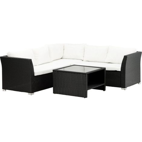 Salon d'Angle de Jardin "Haiti" 194cm Noir & Blanc (1/5)