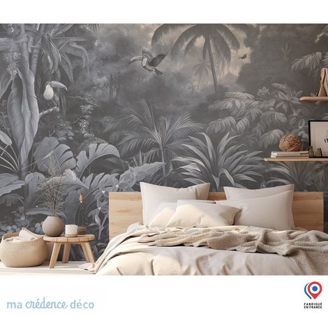 Papier peint : Jungle tropicale et toucans - Intissé - L.200 x H.280 cm - Vert jaune (1/3)