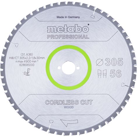 Lame de scie Metabo « cordless cut wood - professional », 305x2,2/1,8x30 Z56 WZ 5°nég (628695000)
