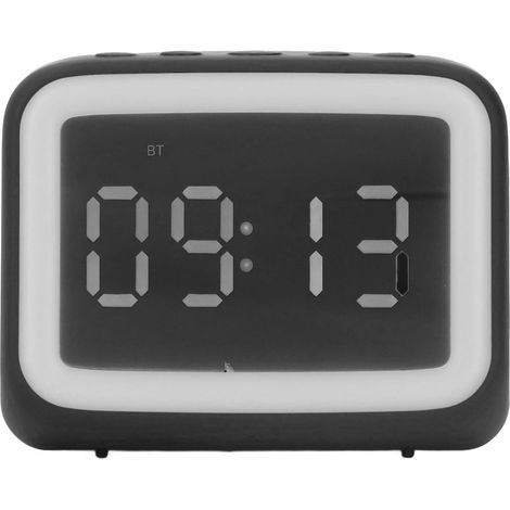 Réveil de chambre avec radio, haut-parleur Bluetooth, veilleuse, horloge numérique miroir avec radio FM, noir. (1/5)