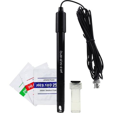 300 cm de longueur Câble Électrode Sonde de pH remplaçable (0-14 pH), Connecteur BNC avec 3 sachets de poudre d'étalonnage (1/5)